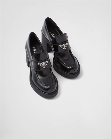 prada loafers cream|Prada high heeled loafers.